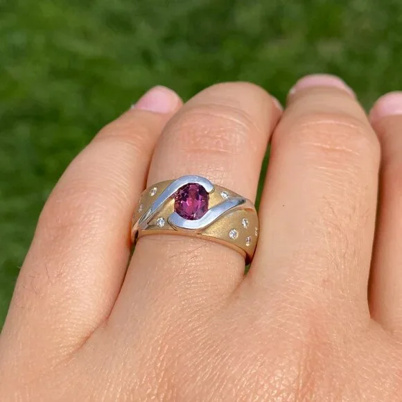 Pink Tourmaline and Diamond Ring in 14K White and Yellow Gold - Picture 9 of 10